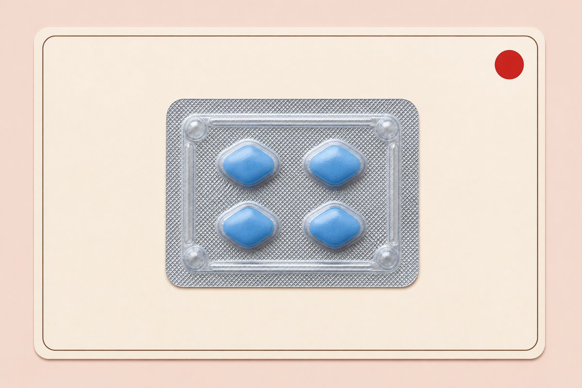 Fildena 50 mg blister pointing at a sildenafil INN line